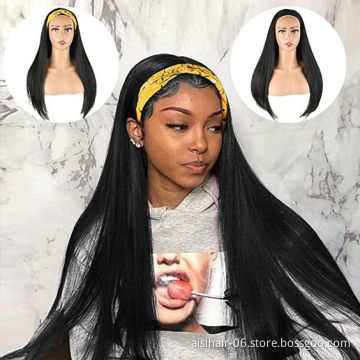 Human Hair Headband Wig For Black Women Long Straight black Wigs Brizilian Raw None Lace High Quality Wholesale Price Human Hair